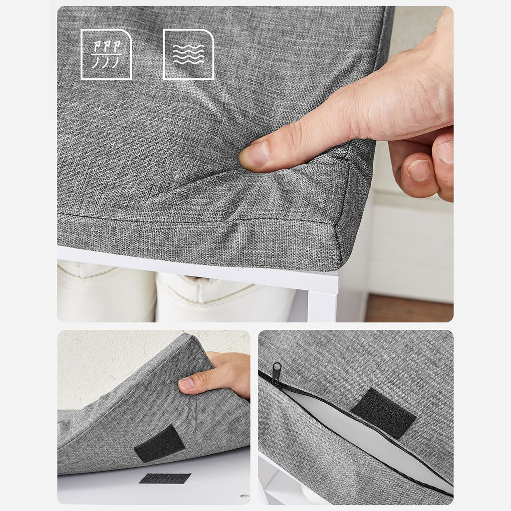 VASAGLE Tilava kenkäpenkki eteiseen – 15 lokeroa, pehmustettu istuin, valkoinen/harmaa, 200 kg