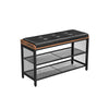 VASAGLE Rustik skobänk med två metallhyllor och sits i konstläder, industriell stil för hallen