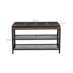 VASAGLE Rustiikkinen kenkäpenkki kahdella metallihyllyllä ja keinonahkaisella istuimella, teollista tyyliä eteiseen