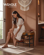 VASAGLE EKHO Kenkäpenkki keinonahkaisella 8 cm istuimella ja kolmella hyllyllä, karamellinvärinen, tukeva teräsrunko