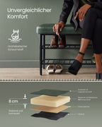 VASAGLE EKHO-mallisto Kenkäpenkki keinonahkaisella istuimella ja kolmella hyllyllä, metsänvihreä, tukeva teräsrunko