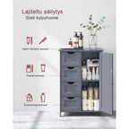 VASAGLE Harmaa kylpyhuonekaappi laatikoilla – Kompakti säilytyskaappi ovella ja säädettävällä hyllyllä