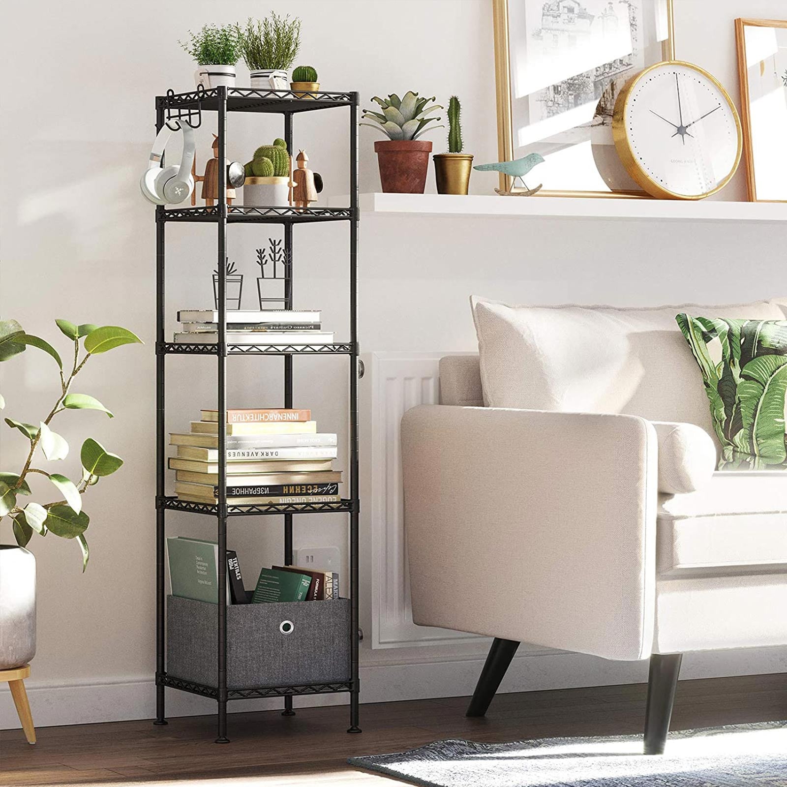 Kapea 5-tasoinen kylpyhuonehylly – säädettävät hyllyt, teräsrunko ja PP-hyllymatot pieniin tiloihin