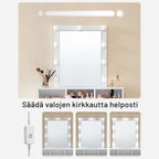 VASAGLE Valollinen meikkipöytä peilillä – 9 himmennettävää LED-valoa, säilytystilaa ja moderni valkoinen design
