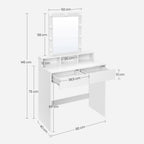 VASAGLE Valollinen meikkipöytä peilillä – 9 himmennettävää LED-valoa, säilytystilaa ja moderni valkoinen design