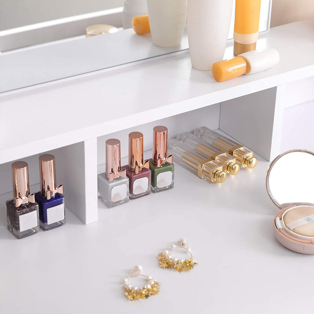 VASAGLE Valkoinen meikkipöytä peilillä – kampauspöytä 2 laatikolla ja säilytyslokeroilla