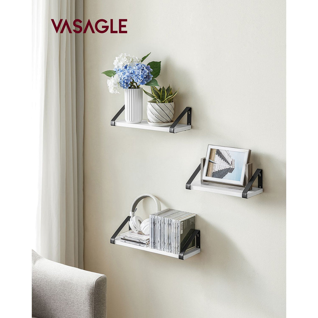 VASAGLE Moderni 3-osainen seinähyllysetti – valkoinen ja musta teräksinen säilytysratkaisu