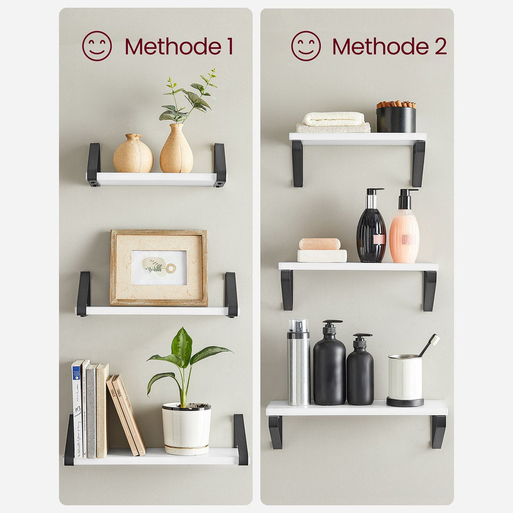 VASAGLE Moderni 3-osainen seinähyllysetti – valkoinen ja musta teräksinen säilytysratkaisu