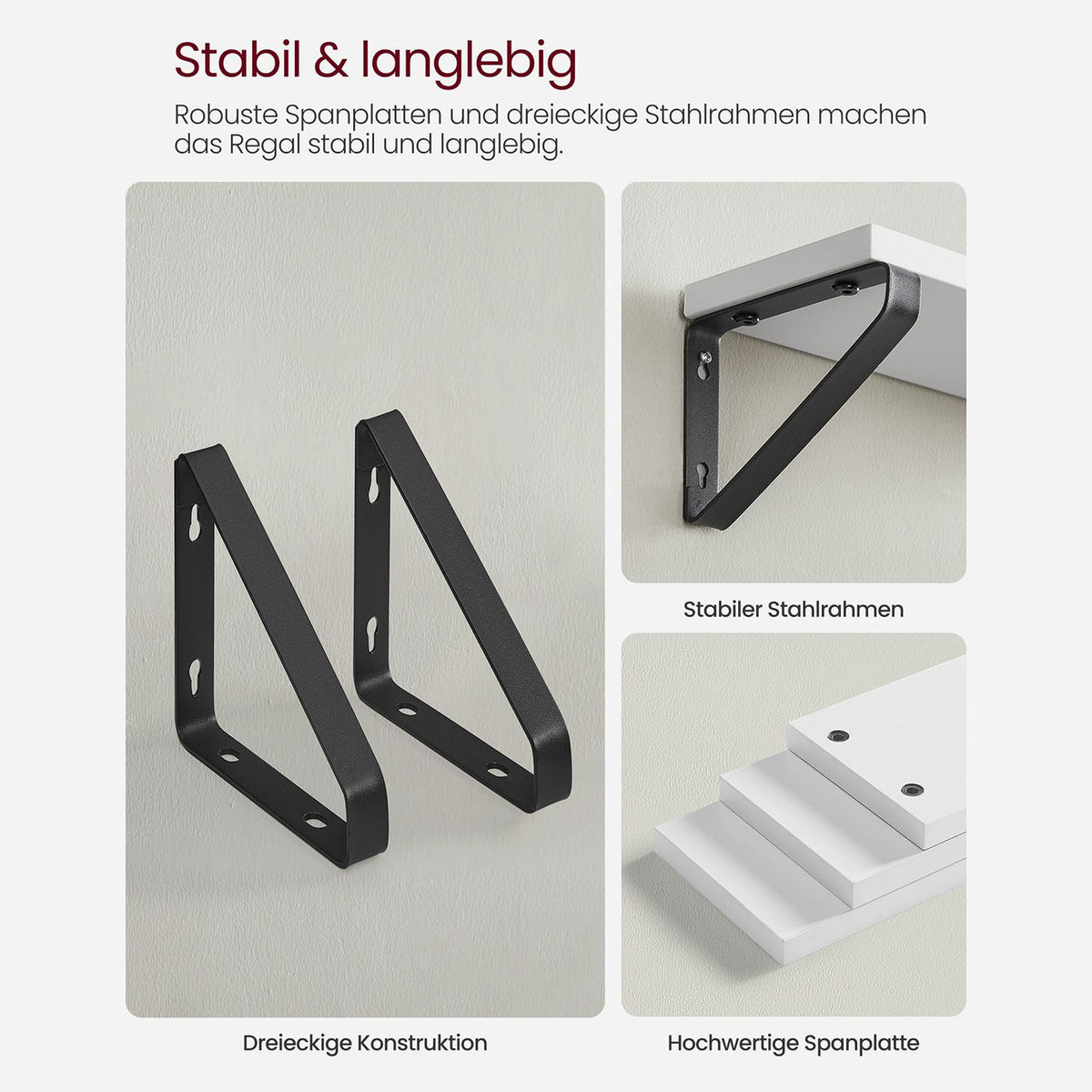 VASAGLE Modern vägghyllset i 3 delar – förvaringslösning i vitt och svart stål