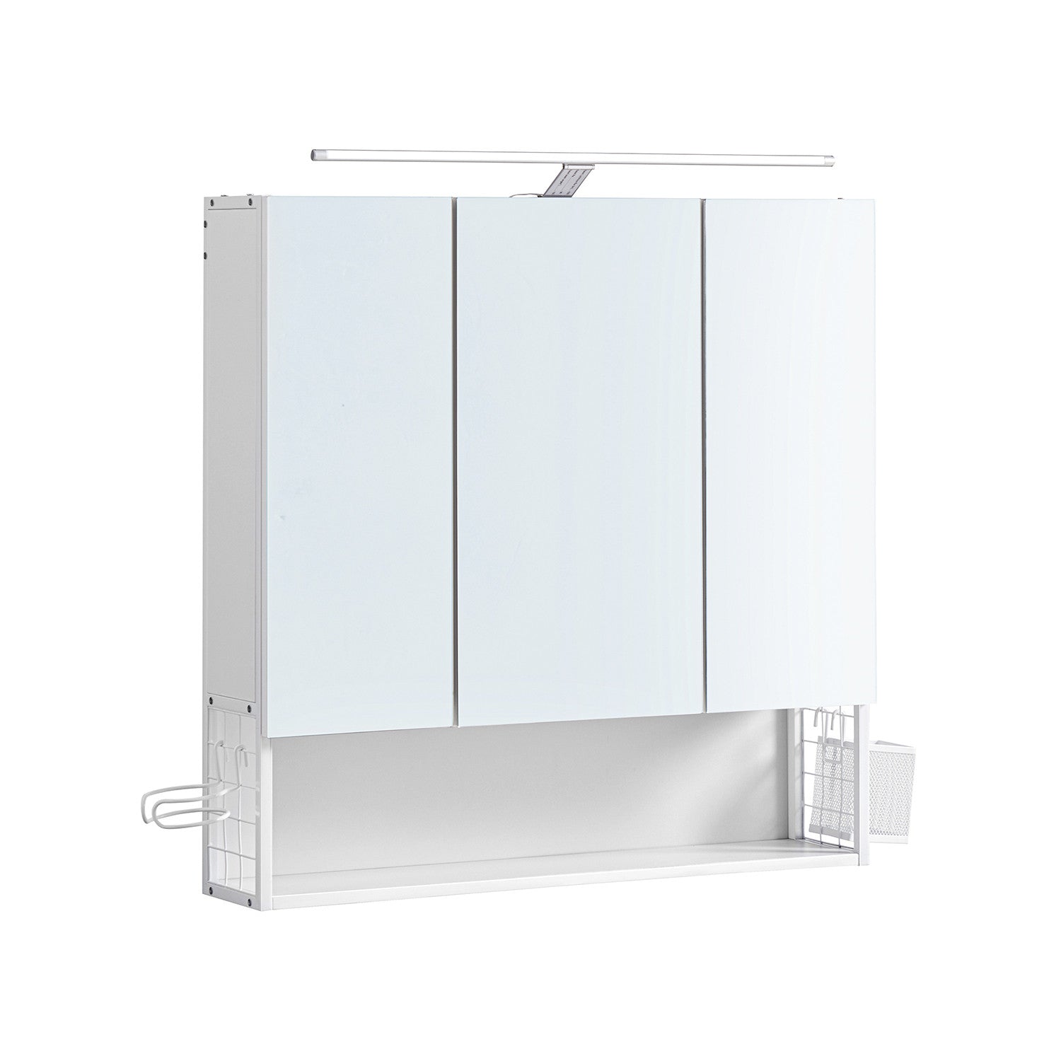 VASAGLE LED-seinäkaappi peilillä – valkoinen kylpyhuonekaappi säilytystilalla ja hiustenkuivaajatelineellä