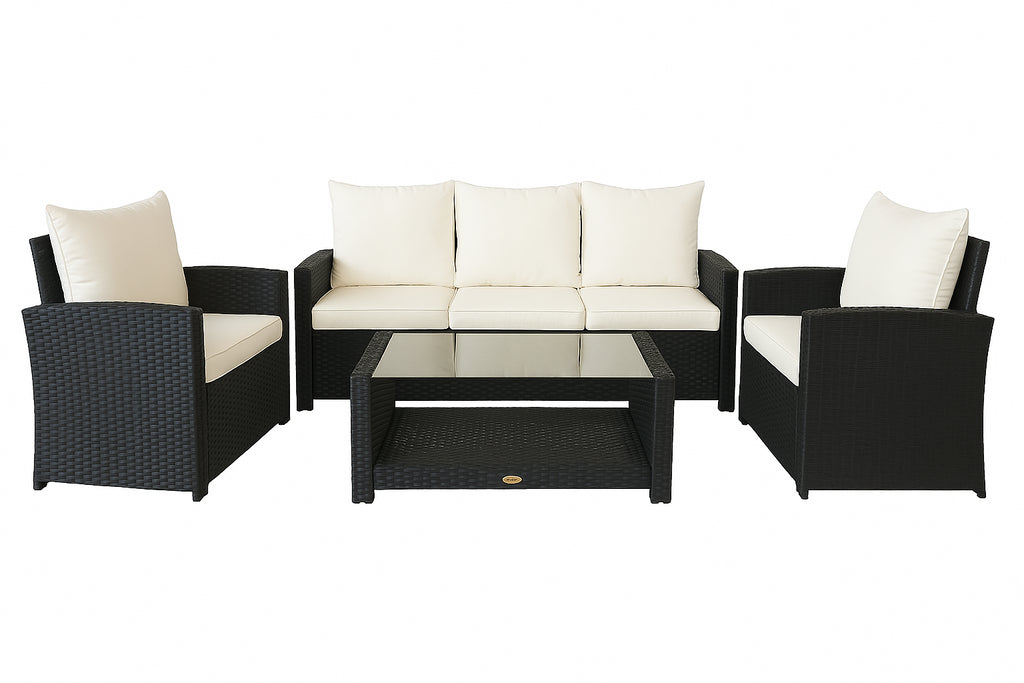 OUTLET! POHJOLA GARDEN Polyrottinki Sohvaryhmä 4-osainen, Musta/beige, MATLEENA