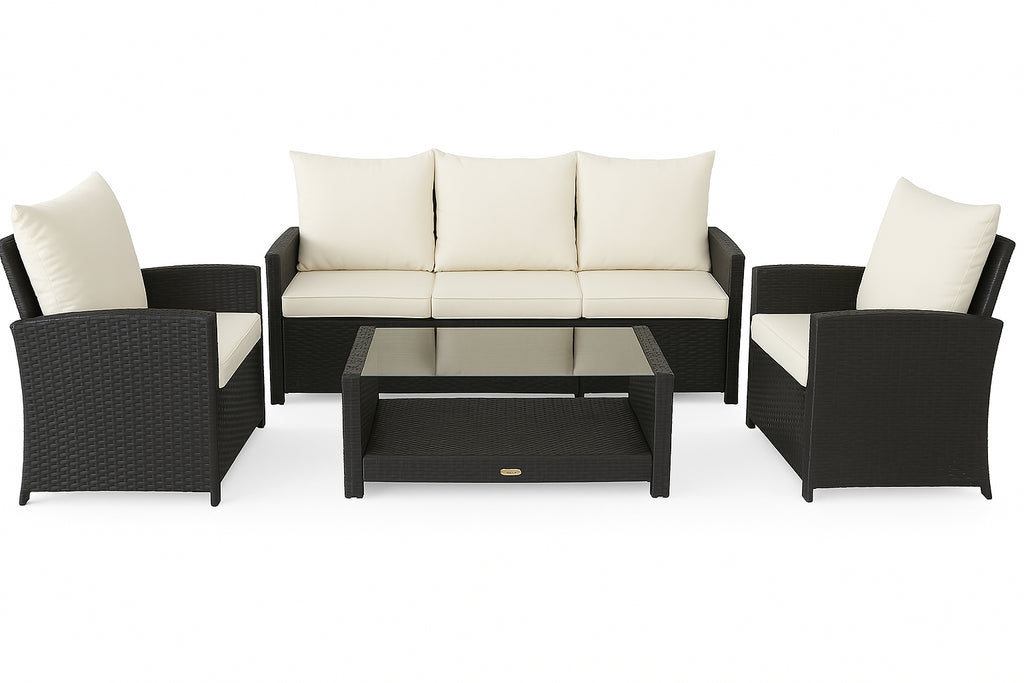 OUTLET! POHJOLA GARDEN Polyrottinki Sohvaryhmä 4-osainen, Musta/beige, MATLEENA