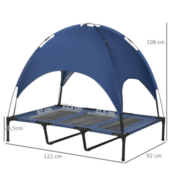 Upphöjd hundsäng med baldakin – grå/svart, 122 cm, max. 50 kg, blå