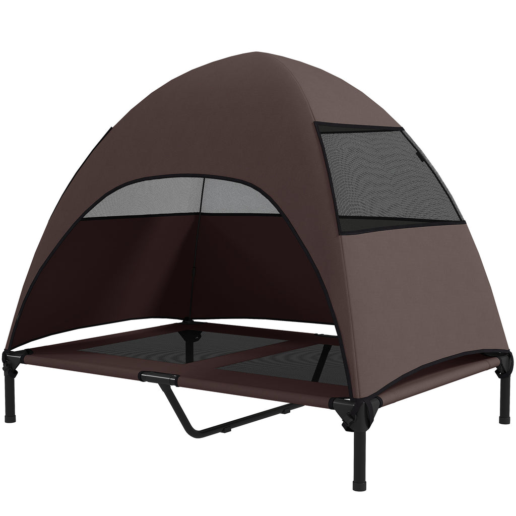 Korotettu koiransänky katoksella – ruskea/musta, 106 cm, enintään 30 kg