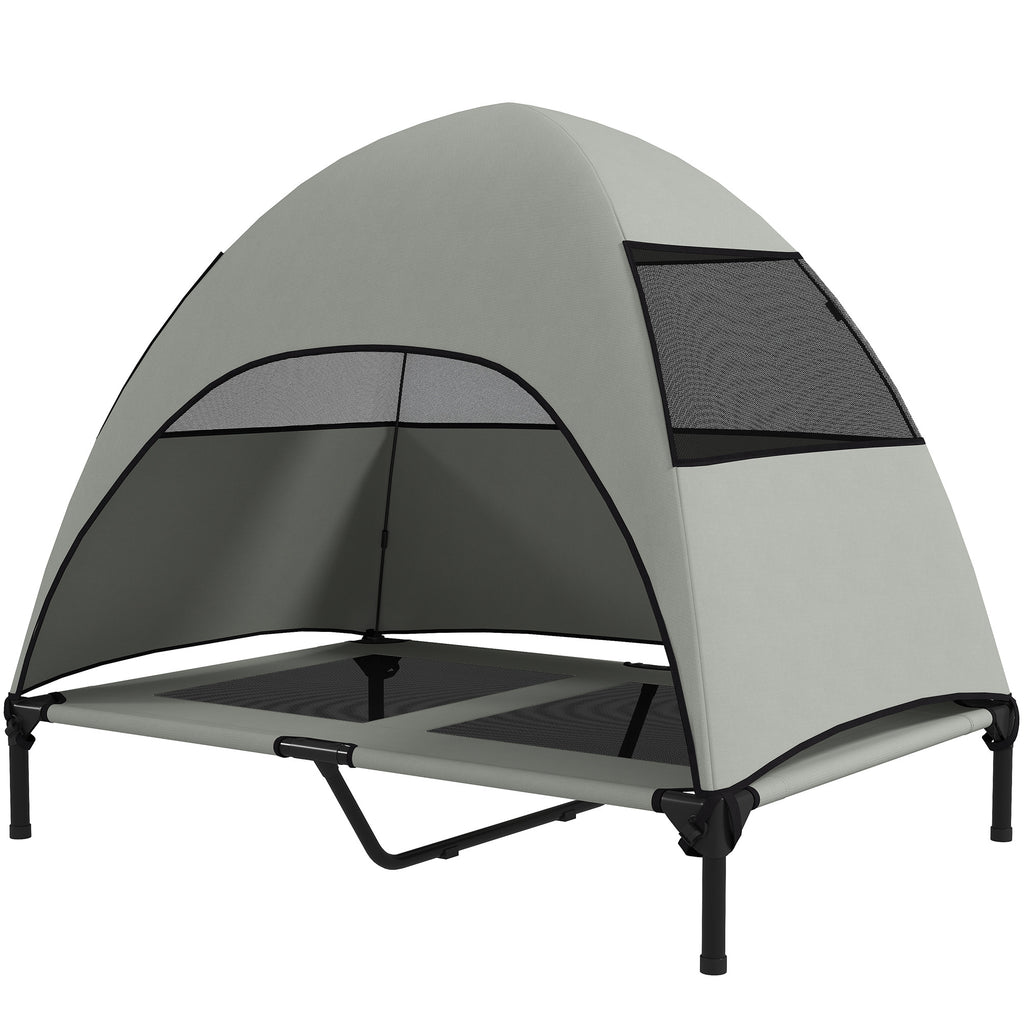 Korotettu koiransänky katoksella – harmaa, 106 cm, enintään 30 kg