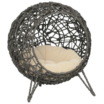 Rottingkattgrotta med mjuk kudde – silvergrå, Ø52 cm, max. 10 kg