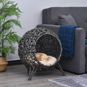 Rottingkattgrotta med mjuk kudde – silvergrå, Ø52 cm, max. 10 kg