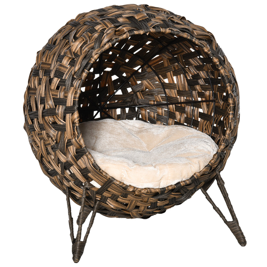 Rottingkattgrotta med mjuk kudde – brun, Ø52 cm, max. 10 kg