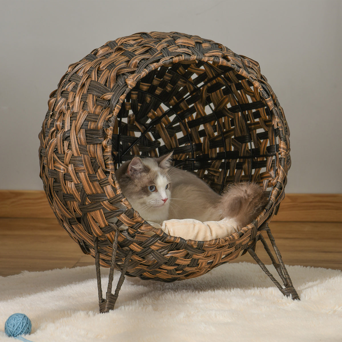 Rottingkattgrotta med mjuk kudde – brun, Ø52 cm, max. 10 kg