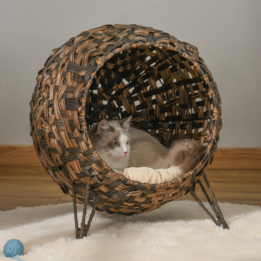 Rottingkattgrotta med mjuk kudde – brun, Ø52 cm, max. 10 kg