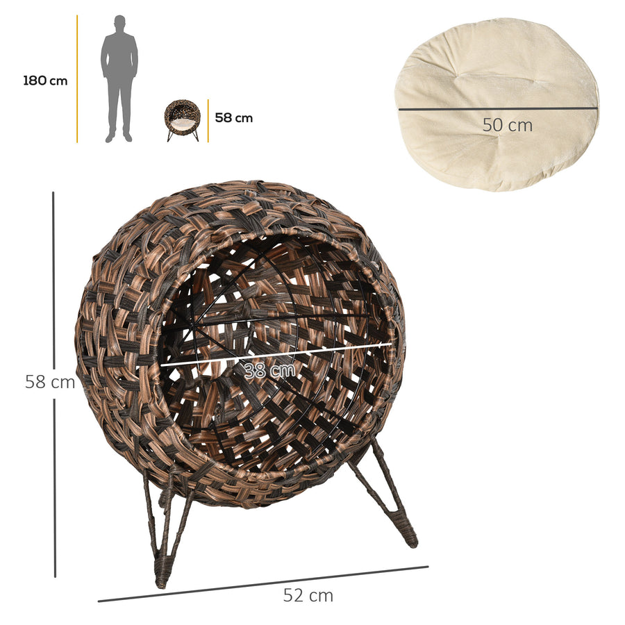 Rottingkattgrotta med mjuk kudde – brun, Ø52 cm, max. 10 kg