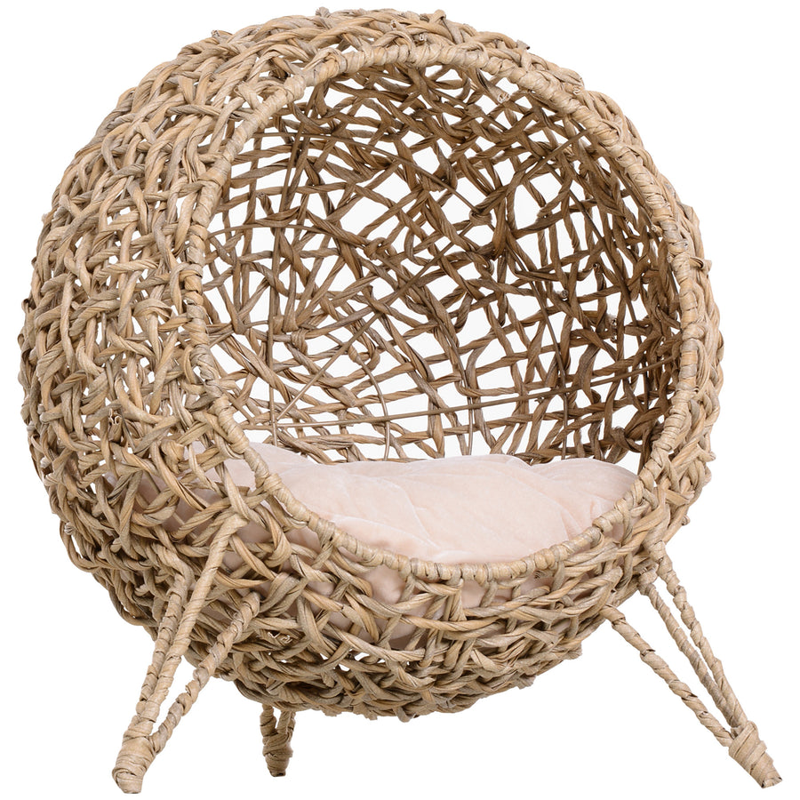 Rottingkattgrotta med mjuk kudde – beige, Ø52 cm, max. 10 kg
