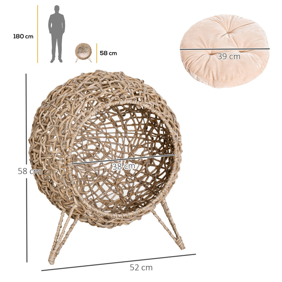 Rottingkattgrotta med mjuk kudde – beige, Ø52 cm, max. 10 kg