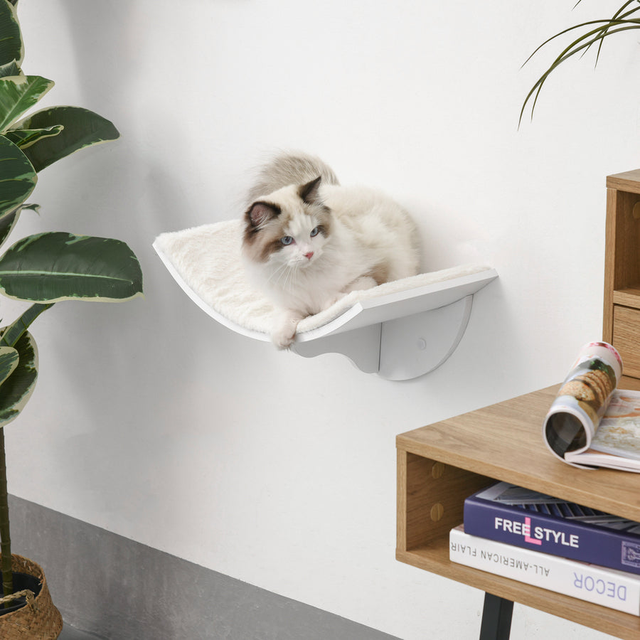 Väggmonterad katt hylla med fleece – vit, 41 cm, max. 10 kg