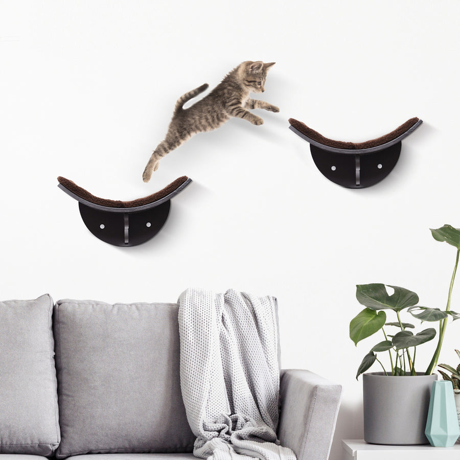 Väggmonterad katt hylla med fleece – brun, 41 cm, max. 10 kg