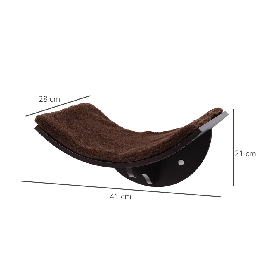Väggmonterad katt hylla med fleece – brun, 41 cm, max. 10 kg