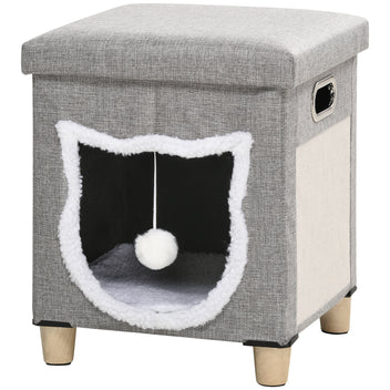 Söt kattbädd med klösställning och tvättbar kudde – kompakt och bärbar viloplats för katter