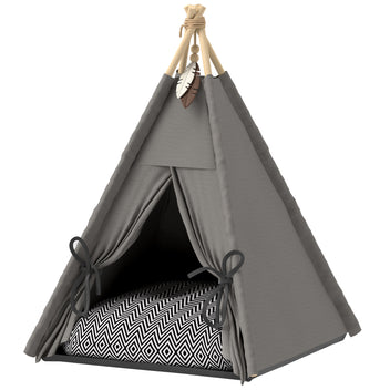 Tipi-tält för katter och små hundar – med tvättbar kudde, 60 cm, max. 5 kg, grå