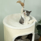 Kolmitasoinen kissatorni sisalipylväällä – kestävä raapimispuu ja pehmeä lepopaikka kissoille