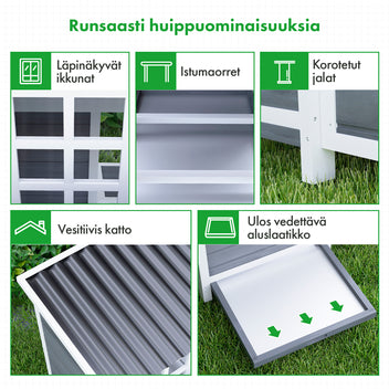 Stort hönshus i trä för 4–6 höns – tredelad rede, ramp och väderbeständig konstruktion