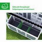 Suuri puinen kanala 4–6 kanalle – kolmiosainen munintapesä, rampillinen kulku ja säänkestävä rakenne