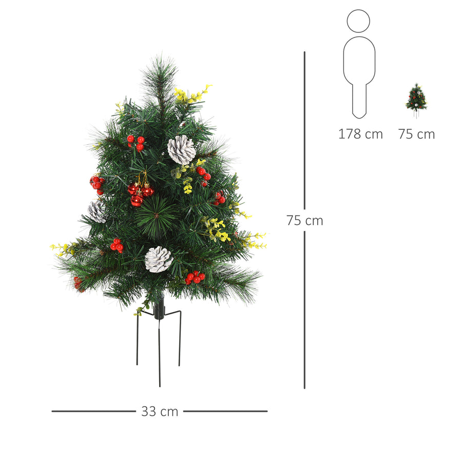 2 upplysta konstgjorda julgranar 57 cm – varmt LED-ljus, dekorationer och stadig bas, för inomhus- och utomhusbruk