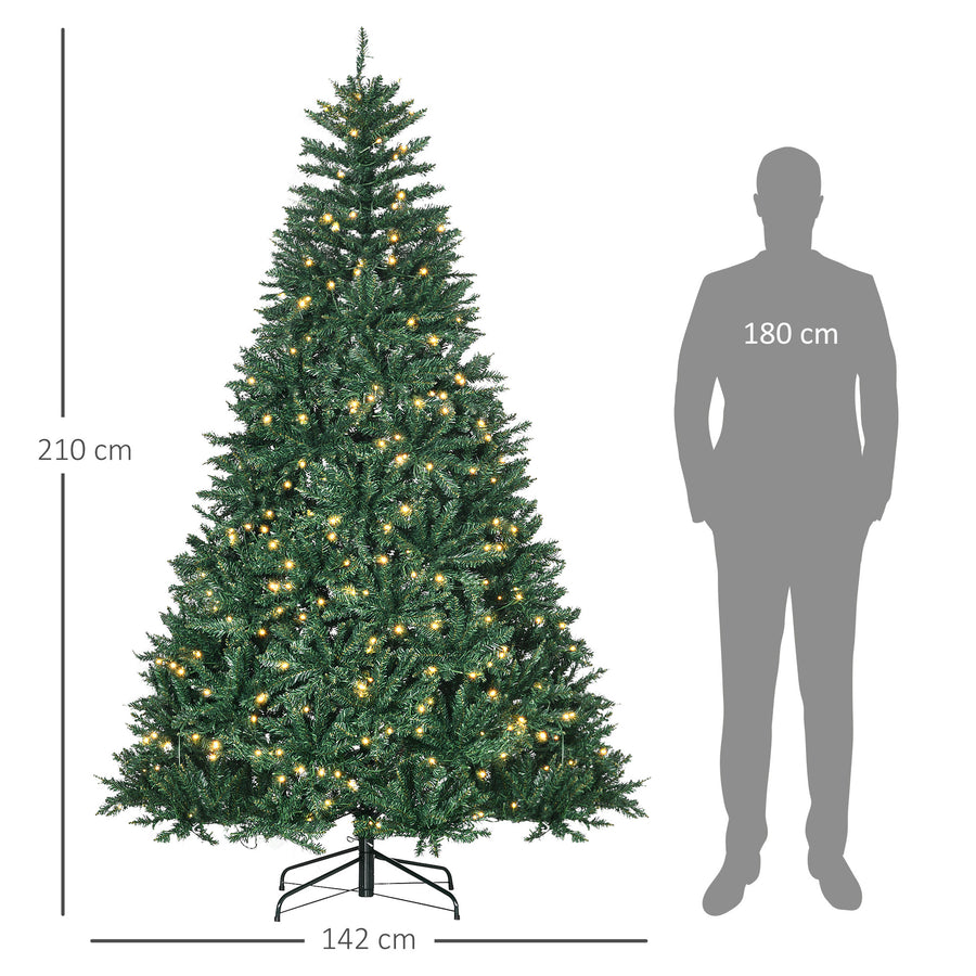 210 cm upplyst konstgjord julgran – 700 LED-lampor, tät struktur och stadig metallbas, för inomhusbruk