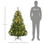 150 cm valaistu tekokuusi – 120 LED-valoa, koristeet ja tukeva metallijalka, aidonnäköinen ja paloturvallinen