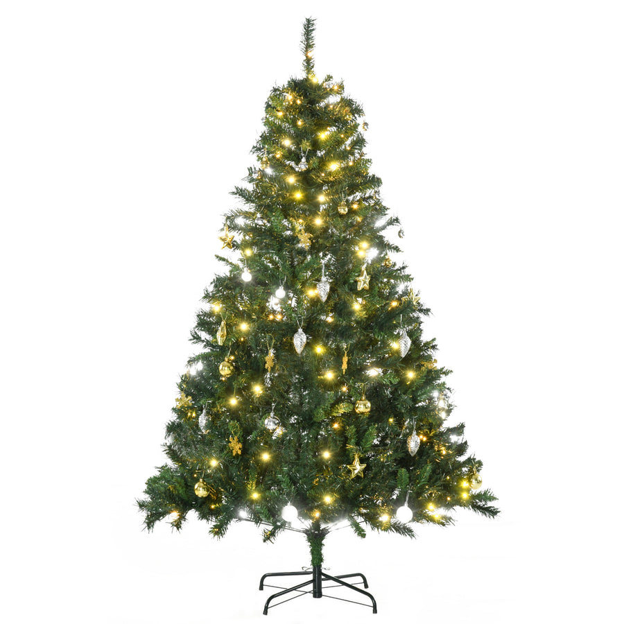 180 cm upplyst konstgjord julgran – 200 LED-lampor, dekorationer och stadig metallfot, autentisk och brandsäker julgran