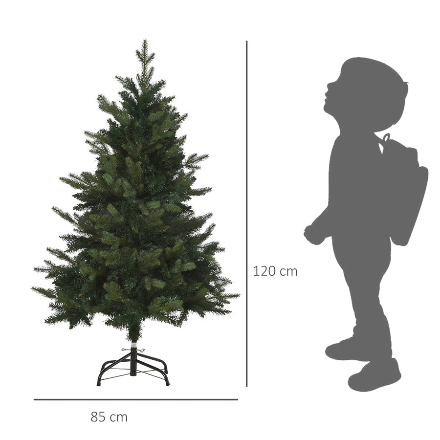 120 cm realistisk konstgjord gran – 657 grenar, grön PVC/PE-gran och stadig metallbas, för inomhusbruk