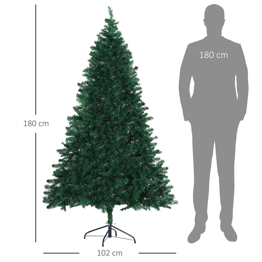 180 cm realistisk konstgjord gran – 1000 grenar, grön PVC-gran och stadig metallbas, för inomhusbruk