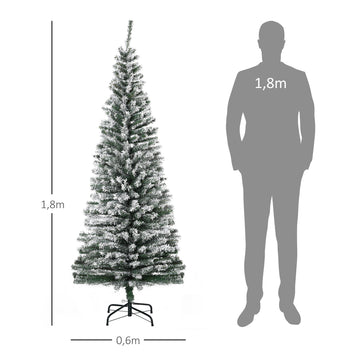 180 cm smal konstgjord gran med snötäcke – 492 grenar, grön gran med metallbas, autentisk utseende och för inomhusbruk