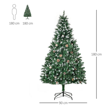180 cm aidonnäköinen tekokuusi kävyillä – lumiefektillä, 1111 oksaa ja tukeva metallijalka, sisäkäyttöön