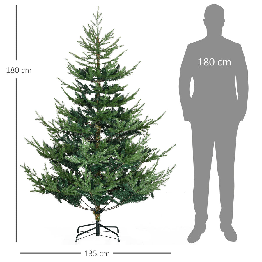 180 cm nordisk konstgjord gran – 795 grenar, bred och autentisk PVC/PE-gran med metallbas, för inomhusbruk