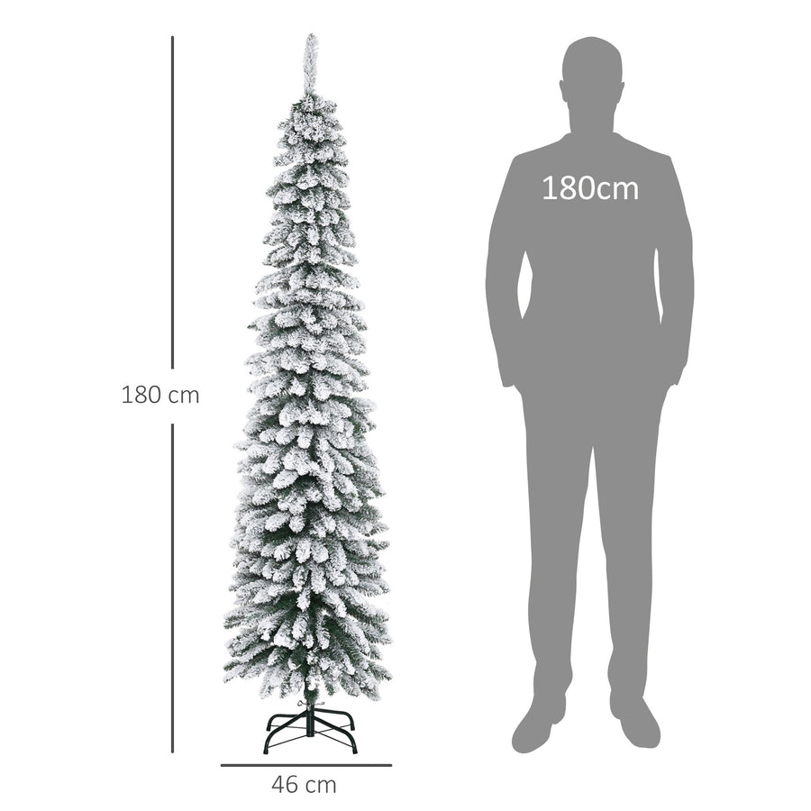 180 cm lumipäällysteinen kapea tekokuusi – 395 oksaa, aidonnäköinen ja tukeva metallijalka, sisäkäyttöön