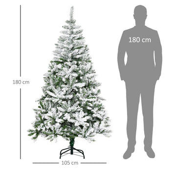 180 cm snötäckt konstgjord gran – 750 grenar, realistiskt utseende och enkel att montera, med metallbas och brandsäkra grenar