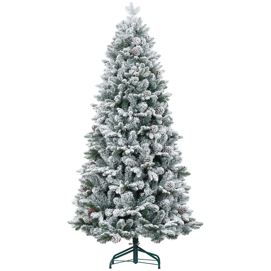 180 cm konstgjord gran med snötäckta grenar – 1489 grenar, realistisk och brandsäker gran med metallfot