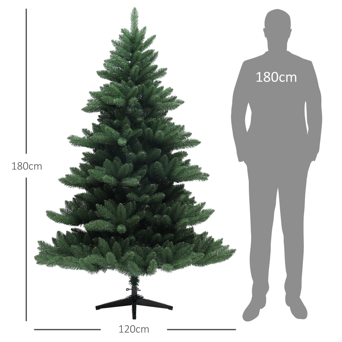 180 cm Nordmann-tyylinen tekokuusi – 880 oksaa, aidonnäköinen ja tukeva metallijalka, paloturvallinen ja helppo koota