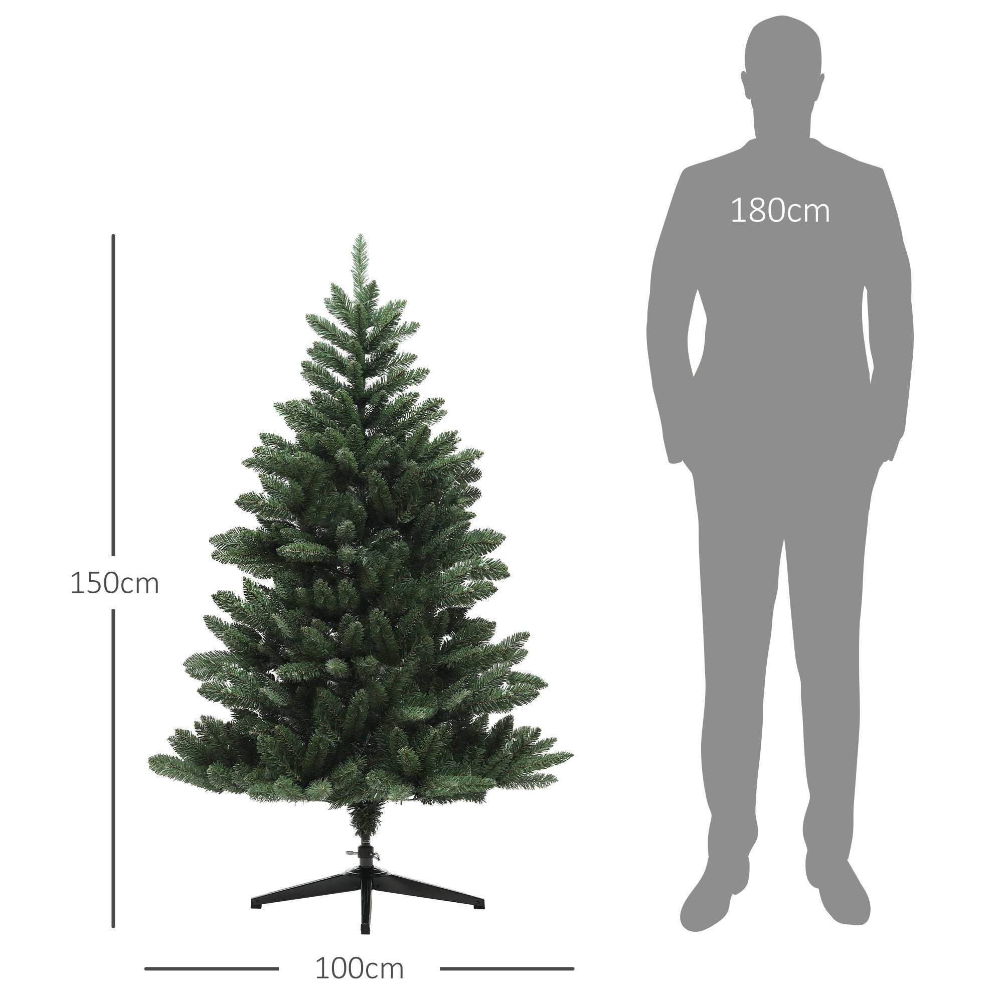 150 cm Nordmann-tyylinen tekokuusi – 565 oksaa, aidonnäköinen ja tukeva metallijalka, paloturvallinen ja helppo koota