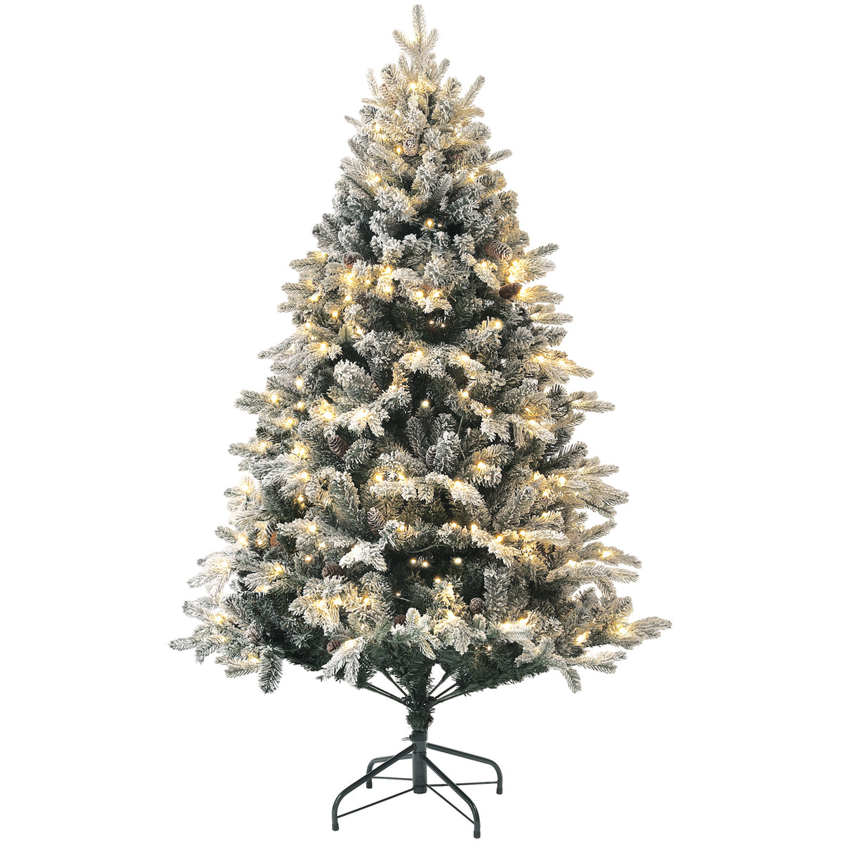 180 cm lumipäällysteinen LED-tekokuusi – 200 lämminsävyistä LED-valoa, paloturvallinen ja tukeva metallijalka, helppo koota